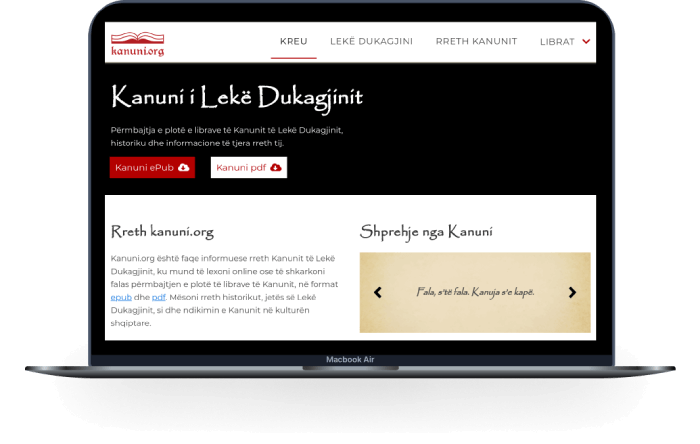 Faqja kryesore e website të Kanunit