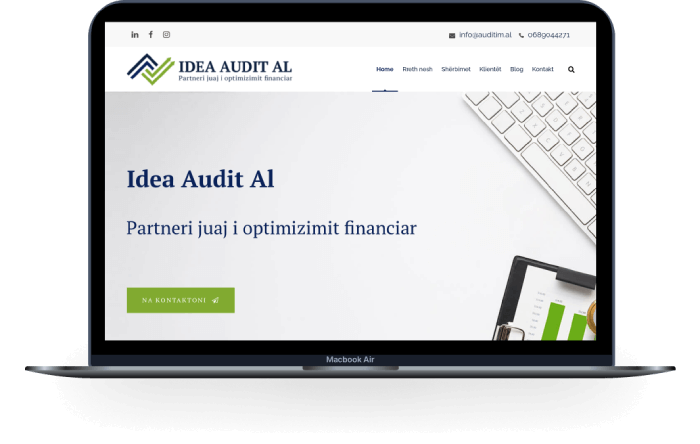 Faqja kryesore e website të Idea Audit