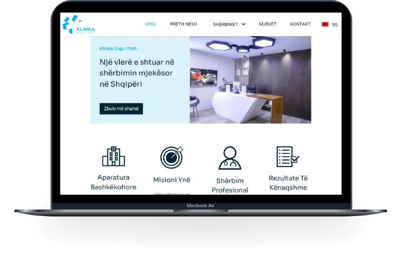 Faqja kryesore e website të klinikës Zogu i Parë