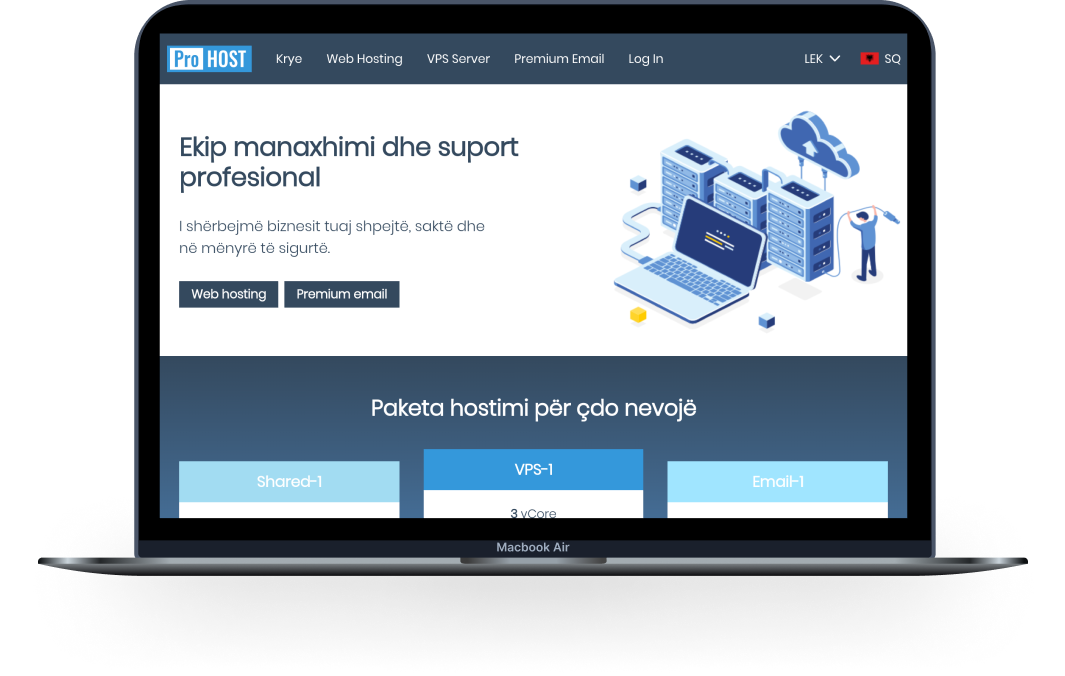Faqja kryesore e website të ProHost