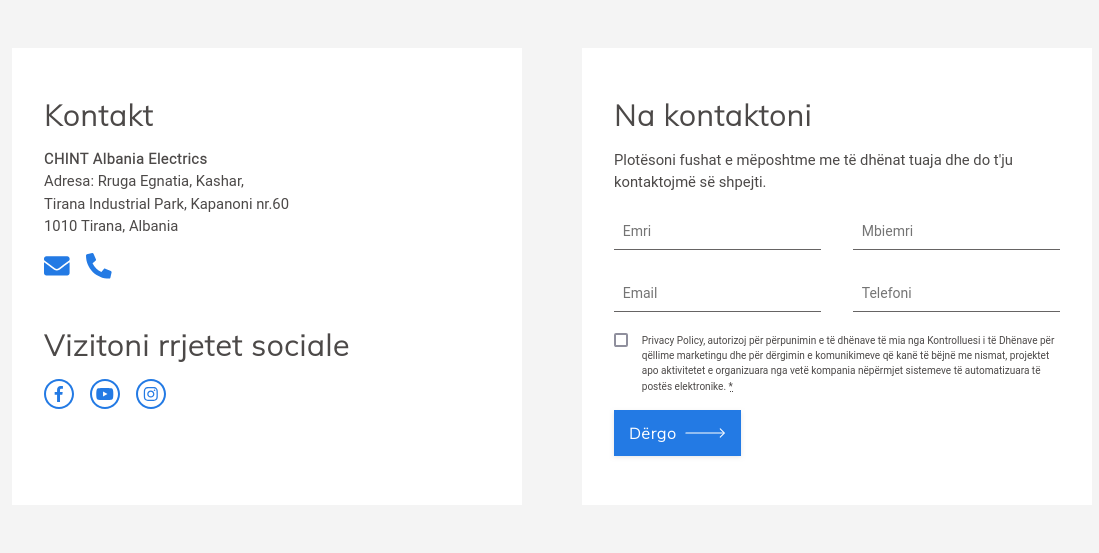Forma e kontaktit të CHINT Albania